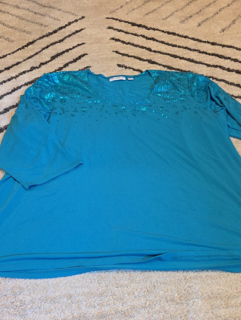 Susan Graver Teal Sequin-Embellished V-Neck Tunic